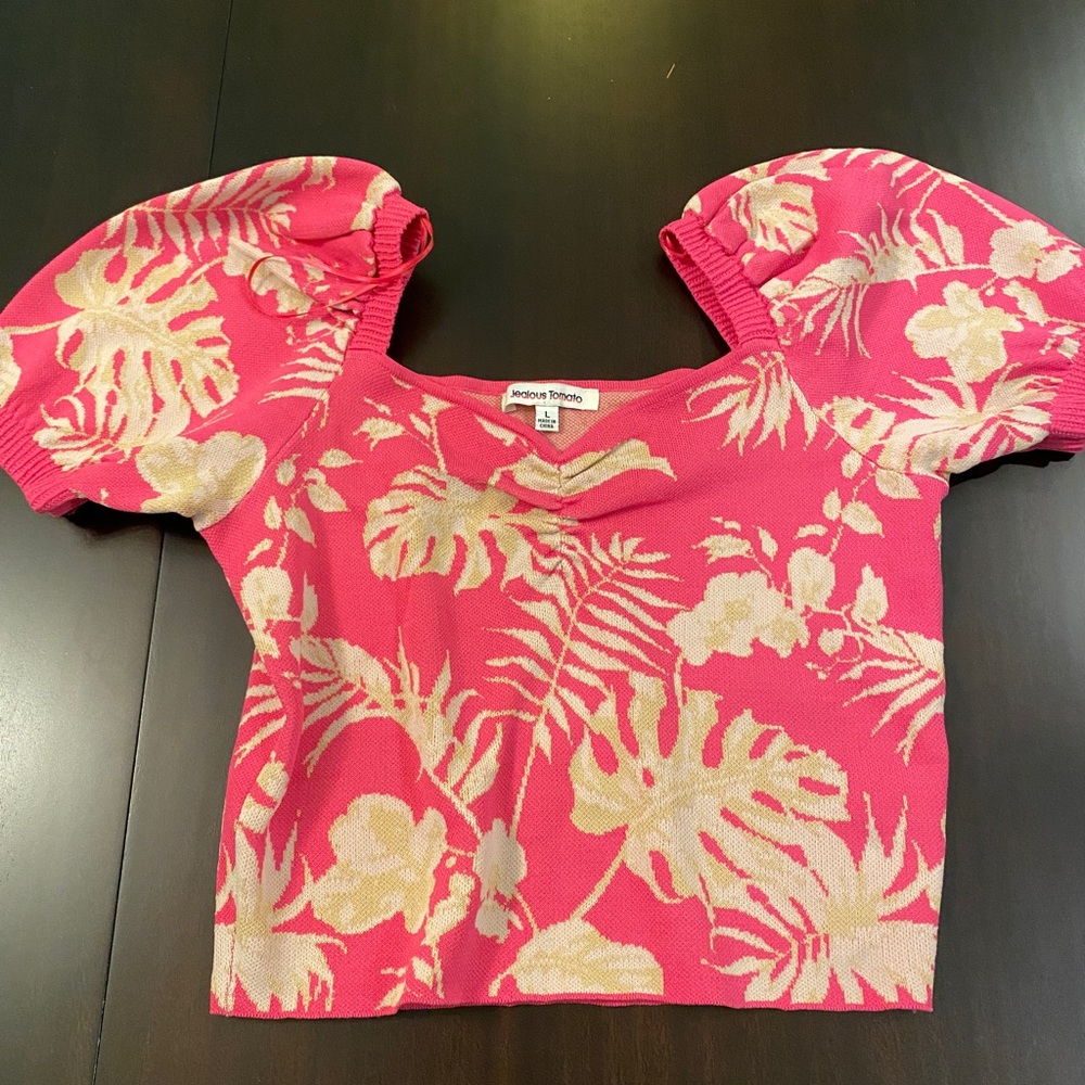 Jealous Tomato Cropped Floral Puff Sleeve Top L